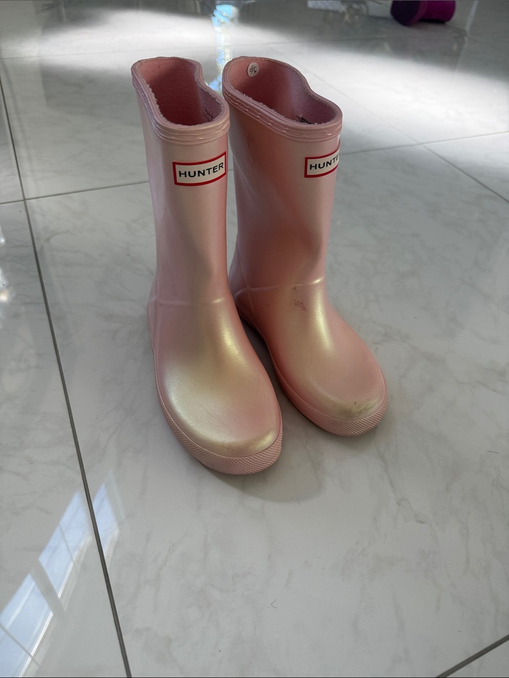 Hunter Girls' Iridescent Pink Waterproof Rain Boots